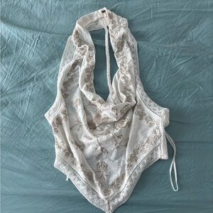 Free People Cream Floral Embroidered Halter